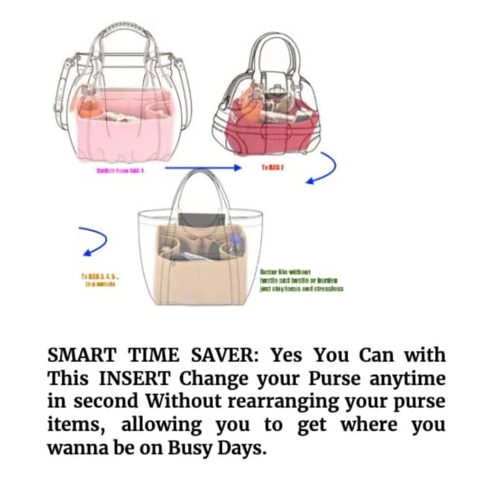 Handbags Tote Purse Diaper-Bag Cosmetic Bag Organizer, 12 Pockets - Drawstring -